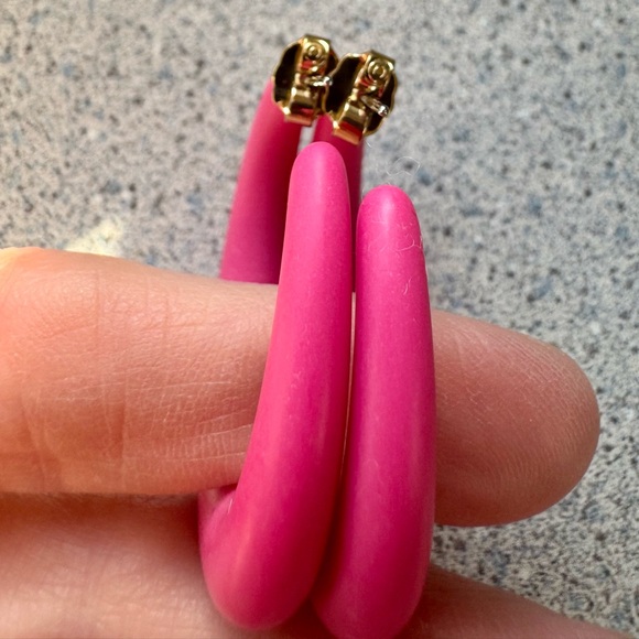 Vintage Avon carnival earrings 80s hoops NIB NWT pink jewelry Barbie 1980s neon - Picture 5 of 10